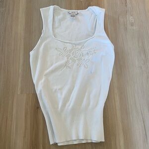 Cache Floral Embroidered White Tank Top
